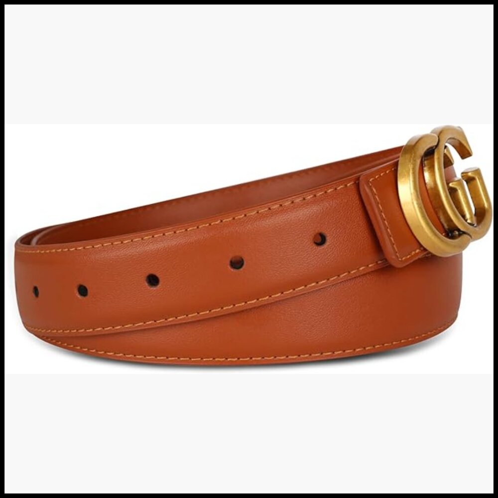 Leather Belt with Buckle for Dresses, Jeans, Coats